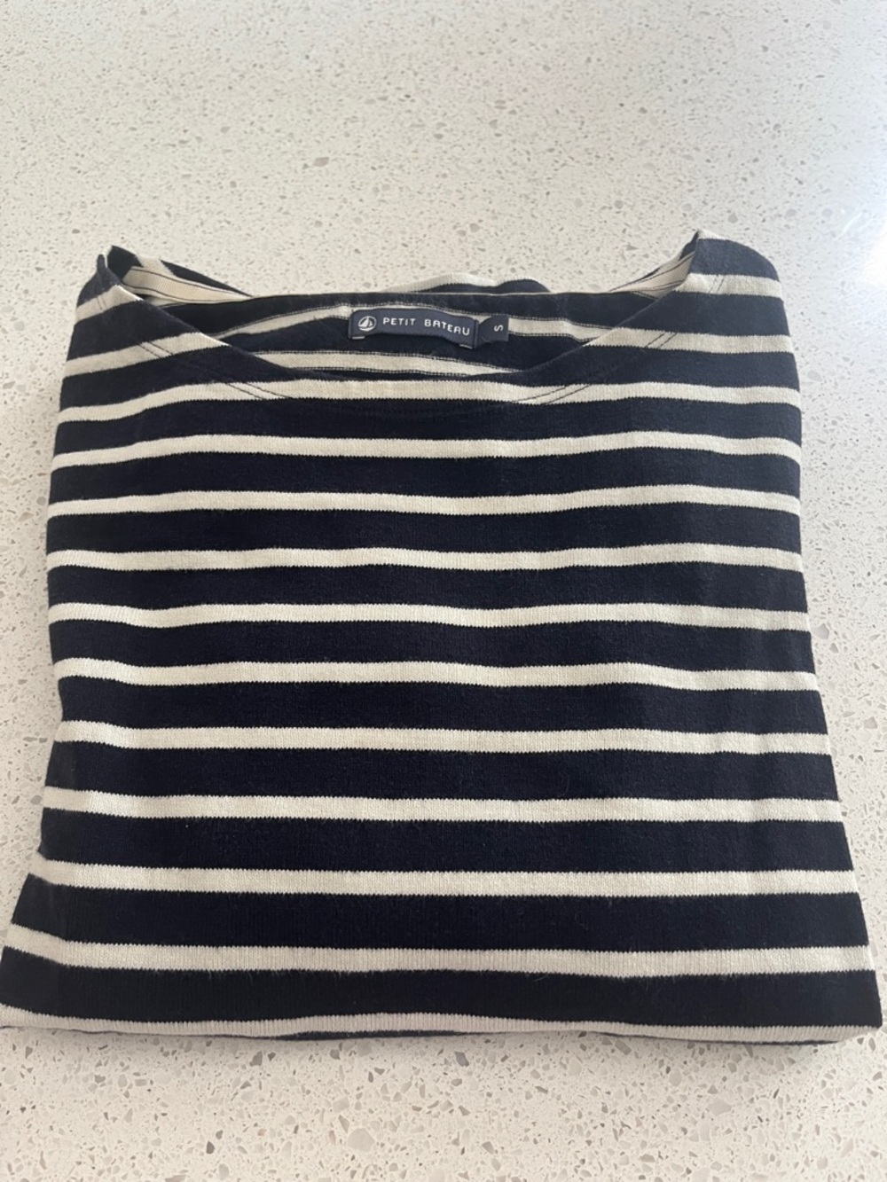 Petit Bateau Navy and Cream Striped Boatneck Top